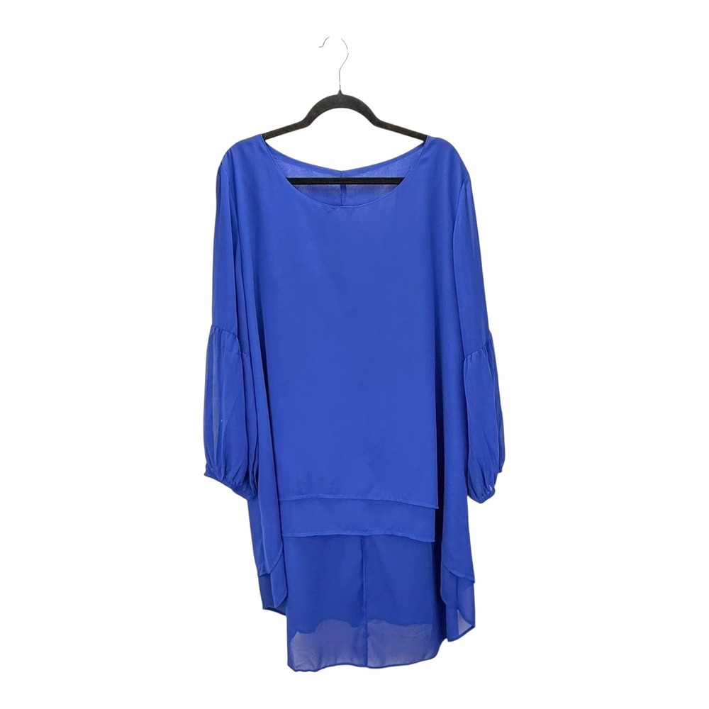 Womens 4XL Blue Tunic Top Long Sleeve High Low Hem Blouse Flowy Relaxed Fit Boho